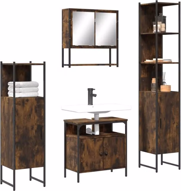 Set Mobili da Bagno 4 pz Rovere Fumo in Legno Multistrato 3214707