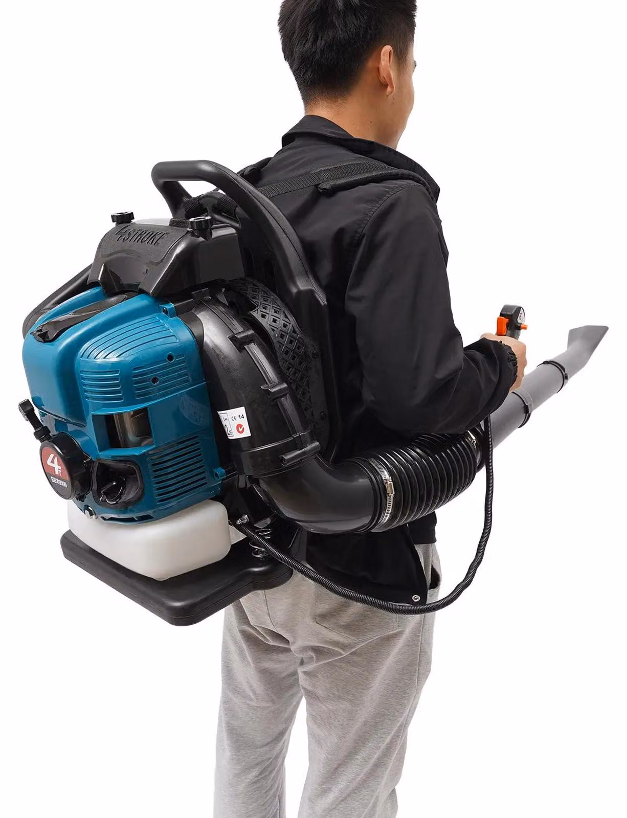 Soffiatore per foglie - Motore a benzina a 4 tempi - 75,6 cm³ - 2,6 kW a 7000 giri/min - Serbatoio da 1,9 l - Lunghezza del tubo 168 cm - Blu