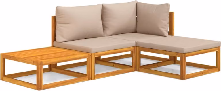 Set Salotto da Giardino 4pz con Cuscini Tortora Legno Massello