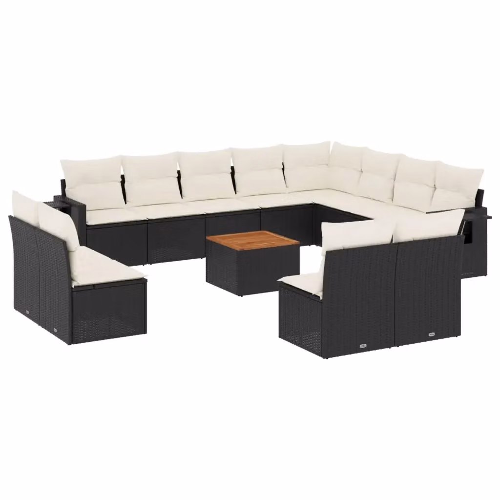 Set di Divani da Giardino vidaXL a Forma a U in Polyrattan Nero con Cuscini e Tavolino da Esterno – 2