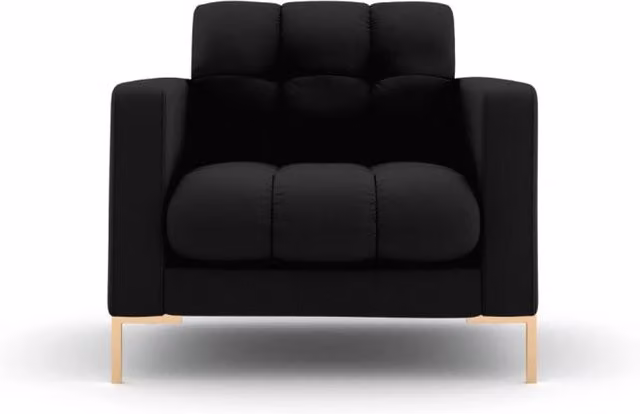 Poltrona Bali Cosmopolitan Design in tessuto nero con struttura in metallo e braccioli