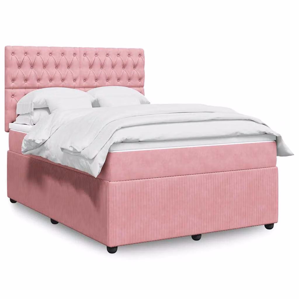 vidaXL Giroletto a Molle con Materasso in Velluto Rosa e Bianco L/P/H: 140 x 200 cm