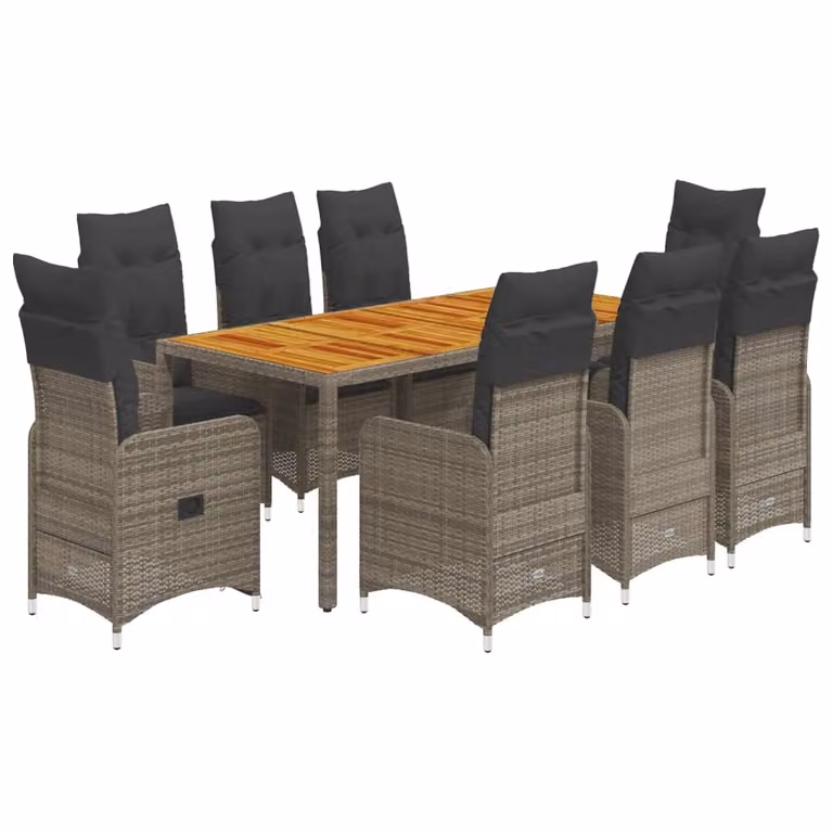Set Bistrò da Giardino 9 pz con Cuscini in Polyrattan Grigio