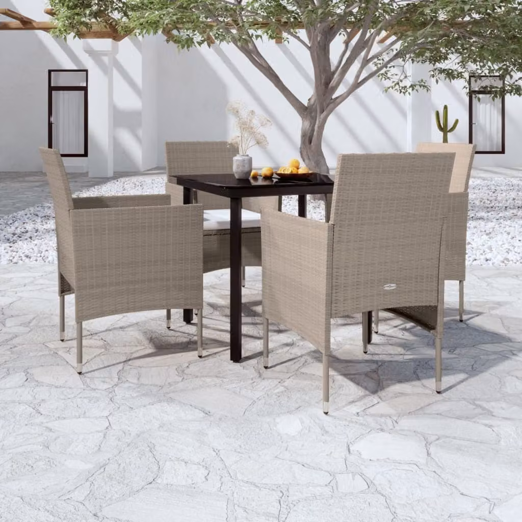 Maison Exclusive - Set da pranzo da giardino a 5 pezzi con cuscini beige e neri