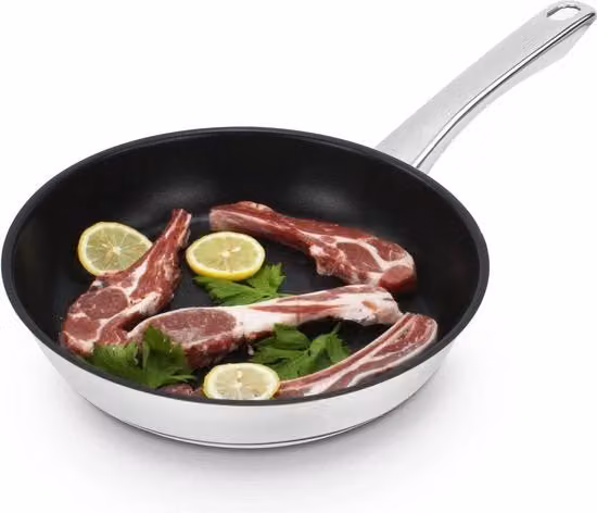 Padella Rossetto in acciaio inossidabile 18/10 con trattamento antiscivolo senza PFOS, diametro 28 cm, colore argento, adatta per induzione e resistente al forno e alla lavastoviglie