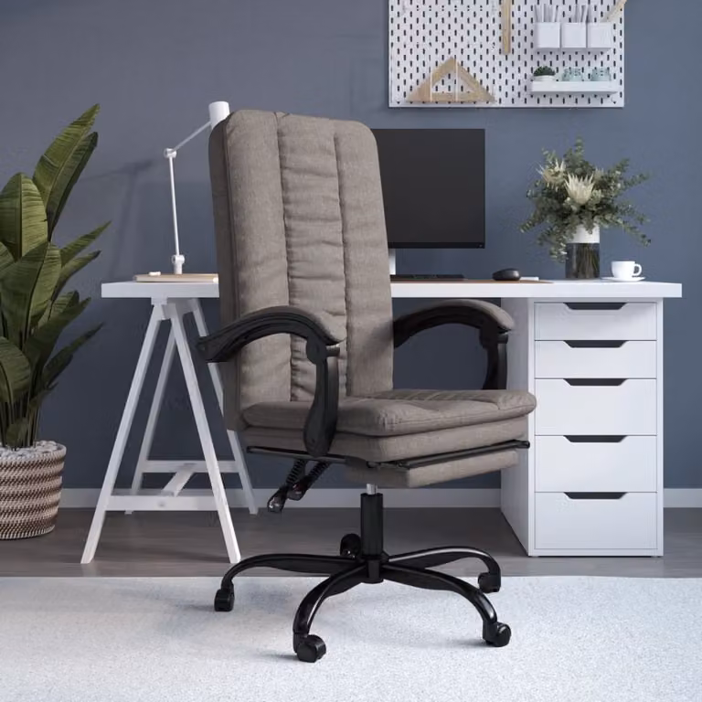 The Living Store Sedia da ufficio con funzione reclinabile Tessuto Taupe