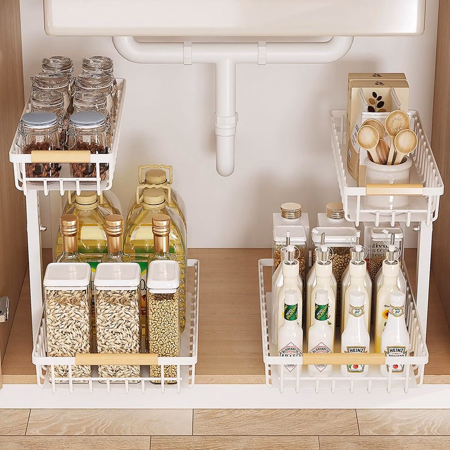 Organizzatori per lavello, 2 pezzi, bianchi, con altezza regolabile, dotati di ruote, per la cucina