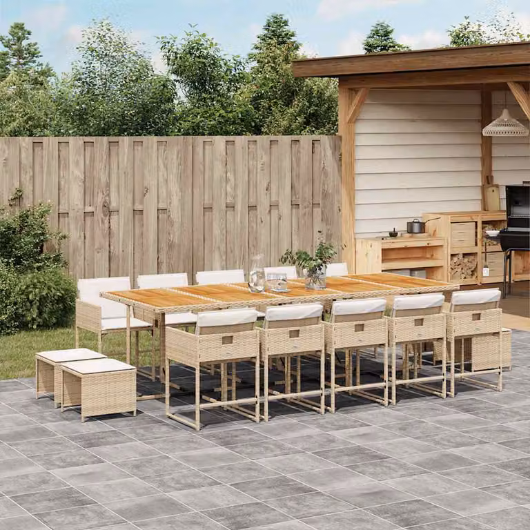 vidaXL Set da Pranzo da Giardino 15 pz in Polyrattan con Cuscini Beige e Accacia