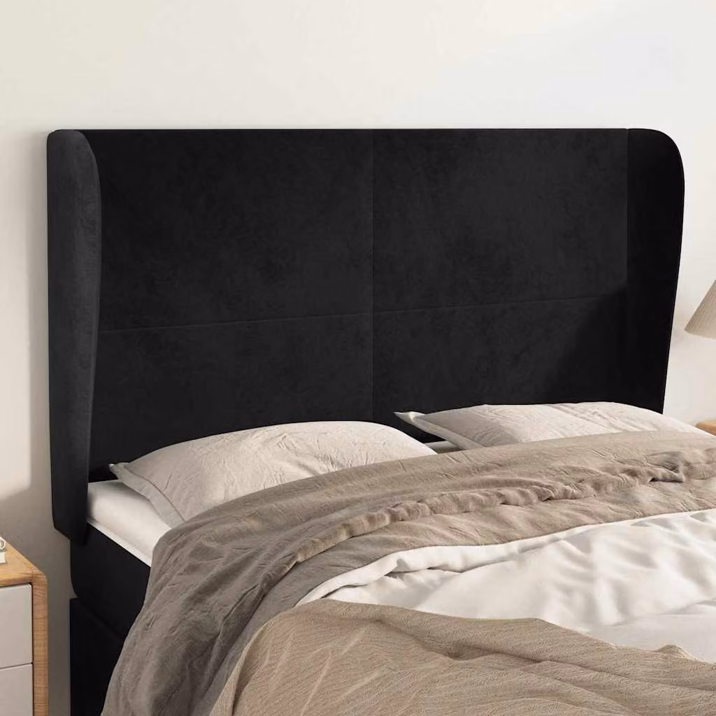 Testiera ad orecchio vidaXL in velluto nero L: 147 cm, P: 23 cm, H: 118/128 cm