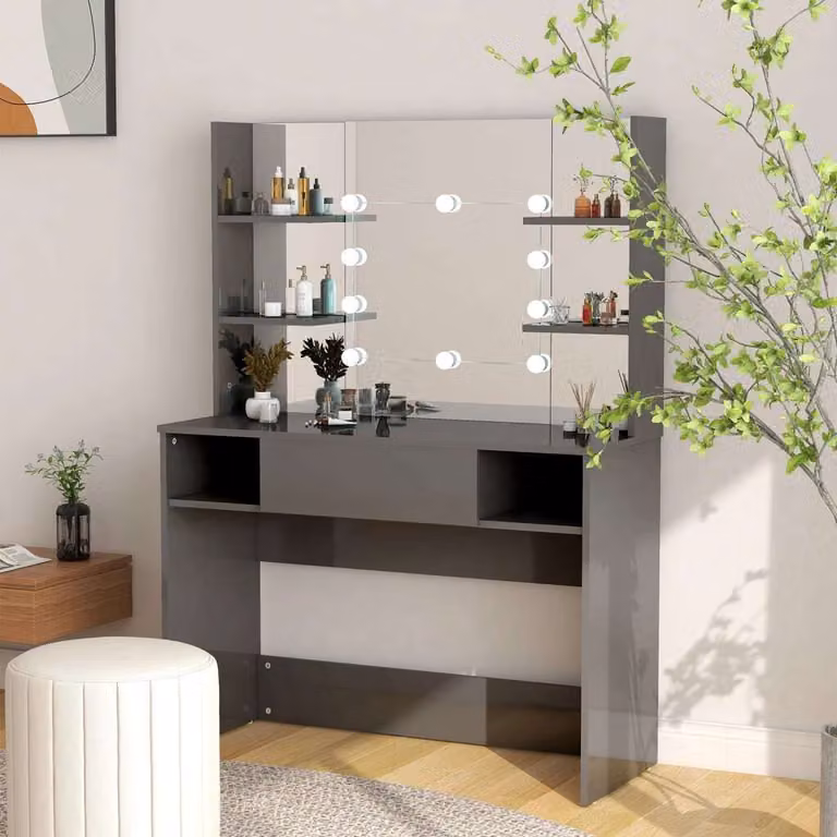 The Living Store Comodino Illuminazione LED 100x40x135 cm MDF Grigio lucido