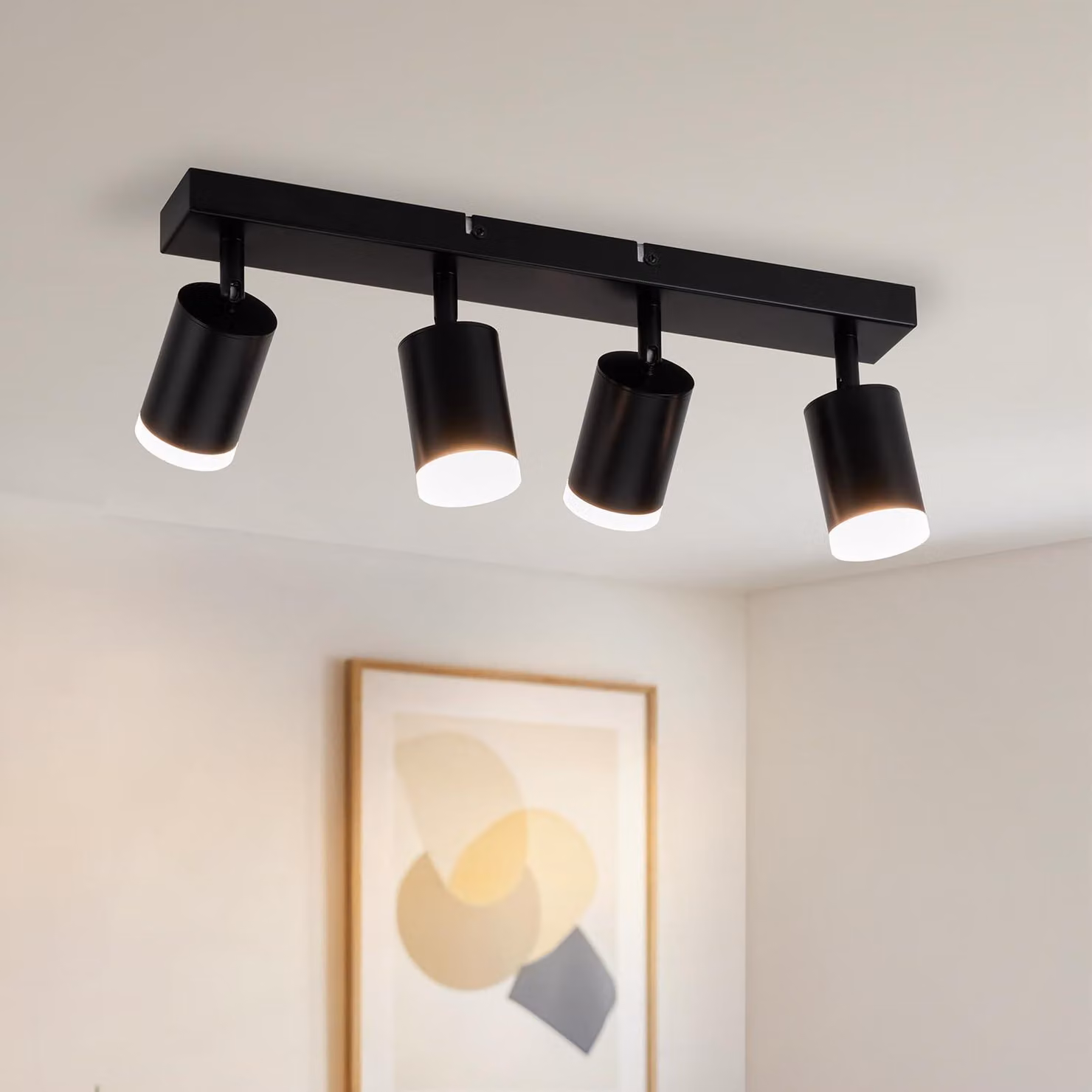 Gr4tec, plafoniera LED a 4 luci, moderna, con faretti orientabili, colore nero. Plafoniera con faretti orientabili, ideale per cucina, camera da letto, soggiorno o corridoio. Lampada da soffitto con attacco GU10 (senza lampadine)