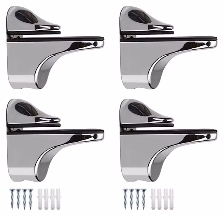 Supporti per mensole Solidchoice, regolabili, set di 4, in lega di zinco, per montaggio a parete, universali per legno/vetro (da 5 a 22 mm), robusti e durevoli