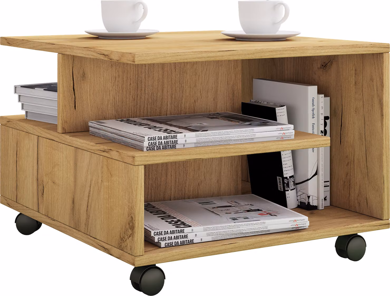 Tavolino in legno | Sofatic con rulli | Tavolo soggiorno rullabile | Dimensioni H. 40 x W. 50 x D. 50 cm| Tavolino Stango S