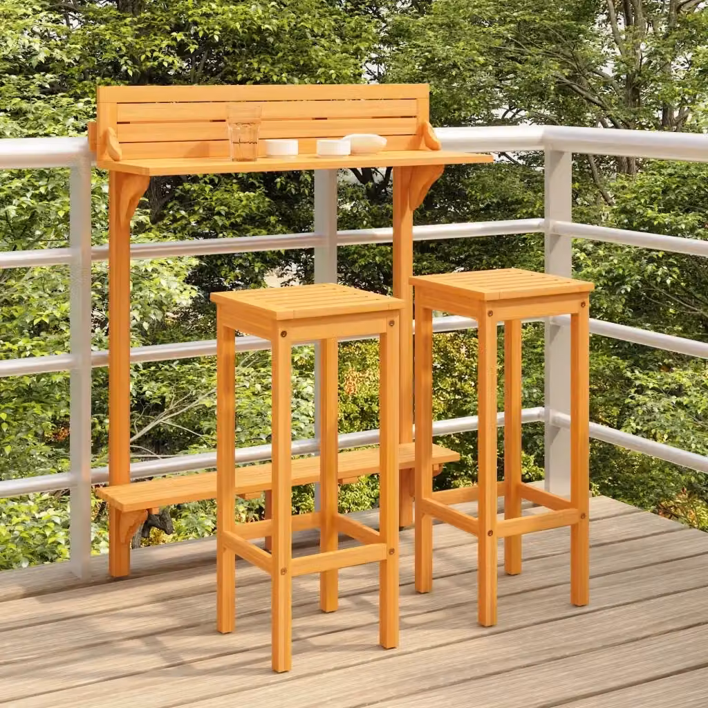 Set da Bar da Balcone 3 pz in Legno di Acacia Marrone per Giardino e Terrazzo – 2