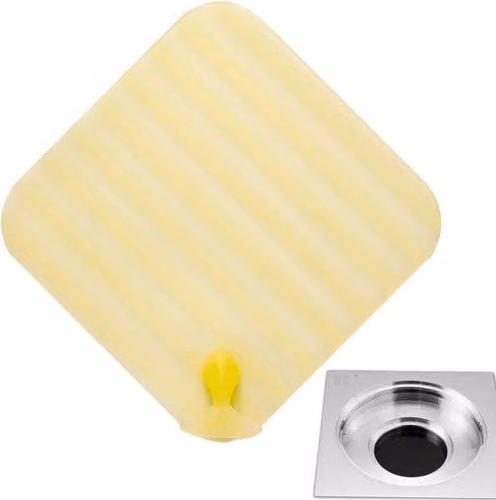 Filtra-capelli in silicone - Filtro per lavandino - Tappo anti-capelli per scarico - Filtro per lavandino - Tappo per scarico - Con manico - 15x15 cm - Giallo