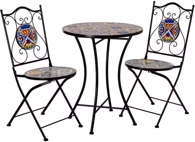 Tavolo e 2 sedie, metallo Blu, 60x60x75h cm, 38x46x90h cm