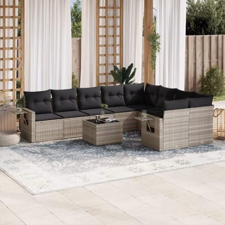 Maison Exclusive - Set Divano Giardino 10 pz con Cuscini Grigio Chiaro Polyrattan