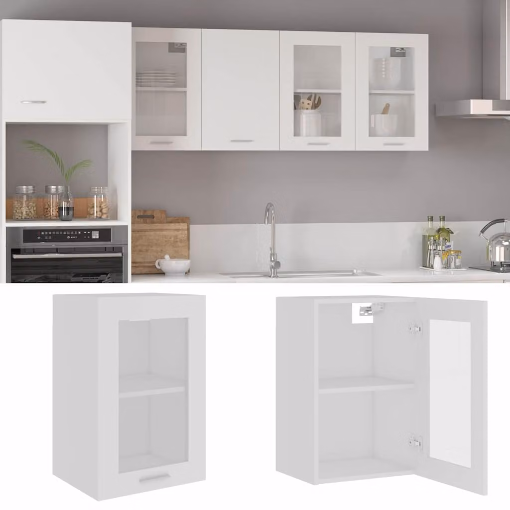 Armadio da cucina sospeso vidaXL Lyon bianco con ante in vetro e finitura lucida L 40 cm, P 31 cm, H 60 cm