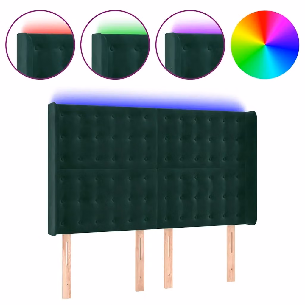 Testiera con LED e porta USB vidaXL in velluto verde scuro, L: 147 cm, P: 16 cm, H: 118-128 cm – 2