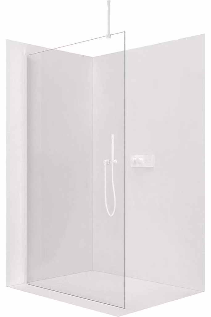 Pannello doccia angolare Walk-in Onyx Top Round, 8 mm, montaggio a sinistra/destra, colonna rotonda, bianco opaco, vetro trasparente, 130x200 cm