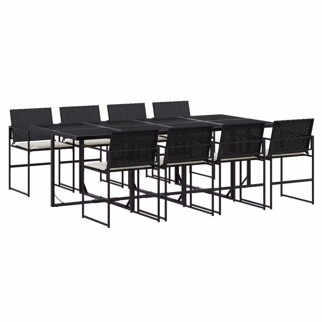 Set da Pranzo da Giardino 9 pz con Cuscini Nero in Polyrattan