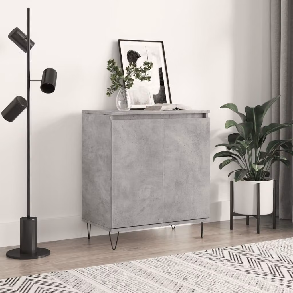 Credenza moderna vidaXL in legno multistrato e metallo, Grigio Cemento, L: 60 cm, P: 35 cm, H: 70 cm