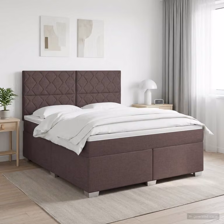 Letto box spring con materasso vidaXL in tessuto marrone e bianco, L/P/H: 200 x 160 x 140,5 cm