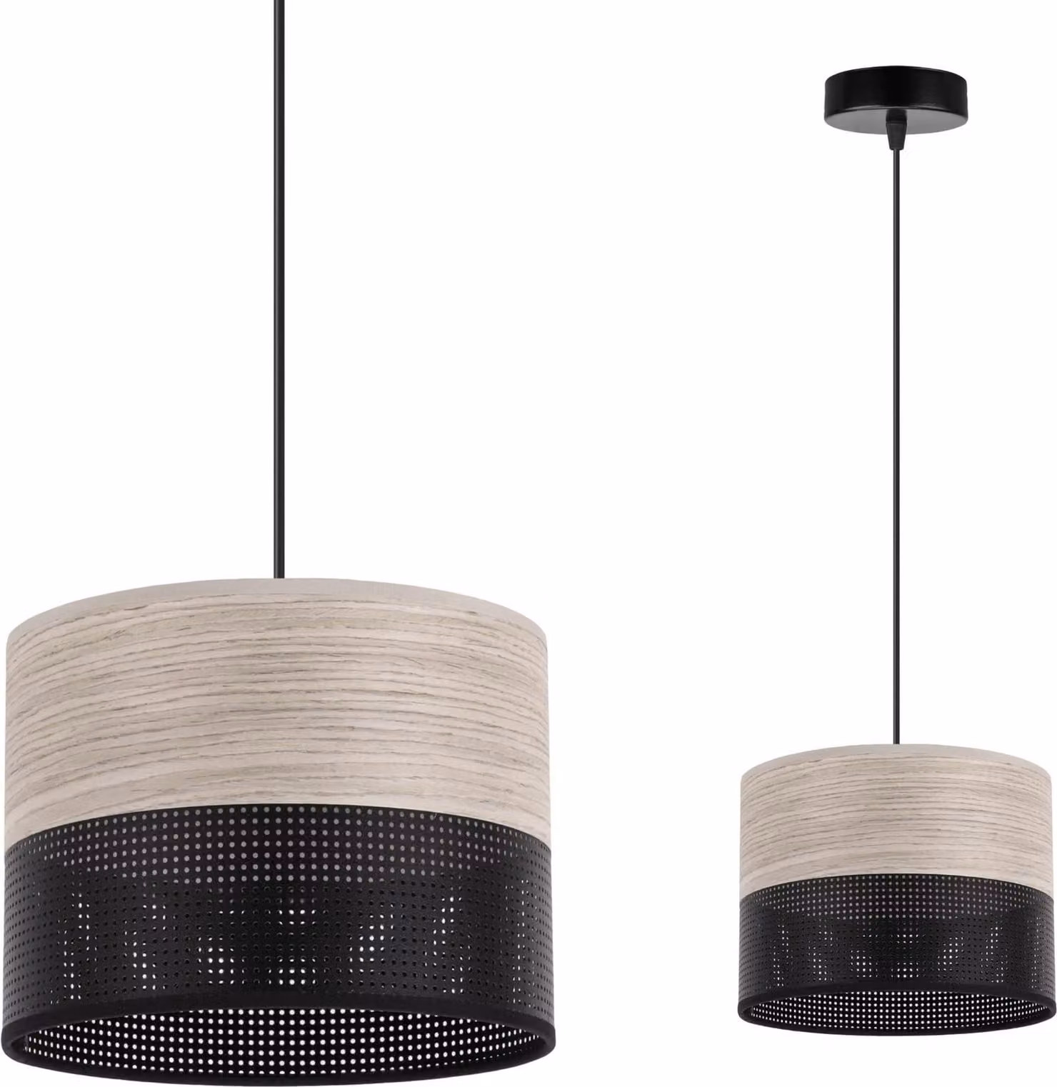 Lampada a sospensione singola, paralume in impiallacciato di quercia bianca, 20 cm