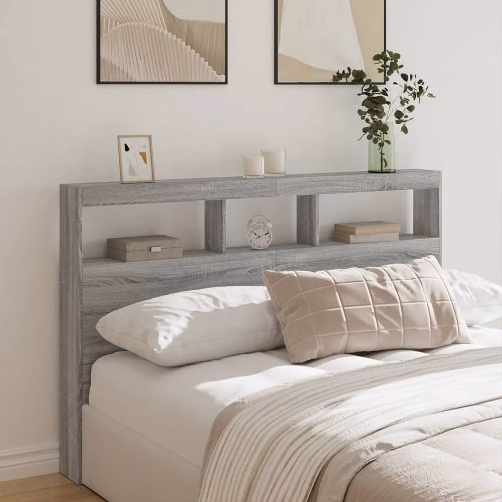 Testiera con contenitore e illuminazione LED vidaXL, Grigio Sonoma, L: 160 cm, P: 17 cm, H: 102 cm
