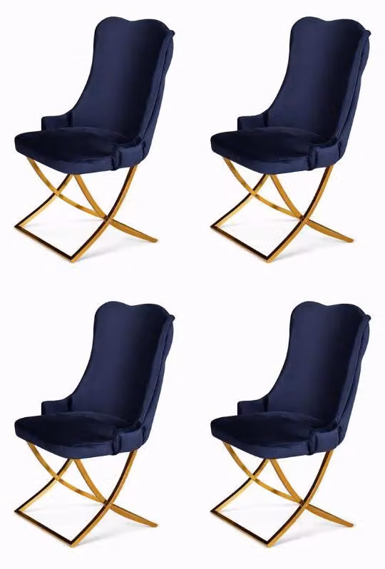 4 sedie, stile moderno, colore blu, comode e imbottite, ideali per la sala da pranzo