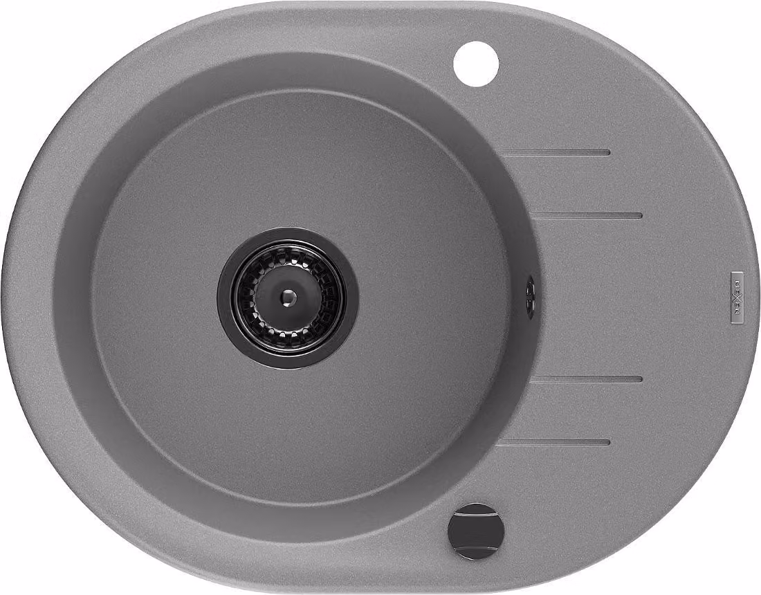 Mexen Kevin lavello in granito 1-vasca con sgocciolatoio 586 x 458 mm, grigio, sifone nero - 6517581005-71-B