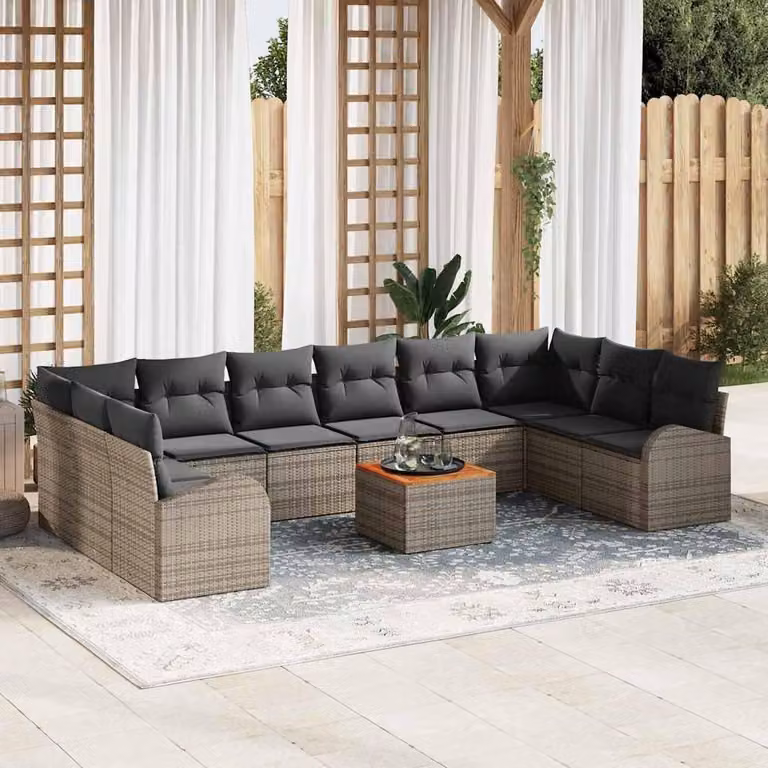 Maison Exclusive - Set Divano da Giardino con cuscino 11 pcs Grigio polyrattan