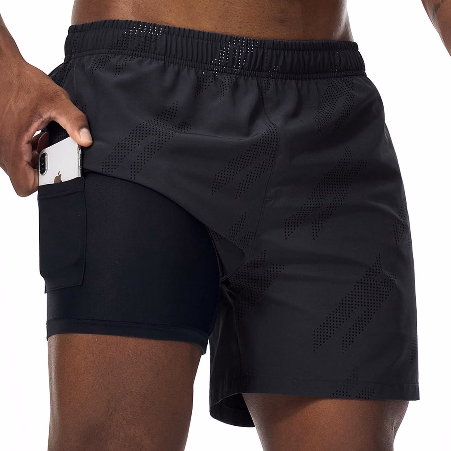 Solidchoice - Pantalonino sportivo da uomo 2-in-1 con fodera a compressione