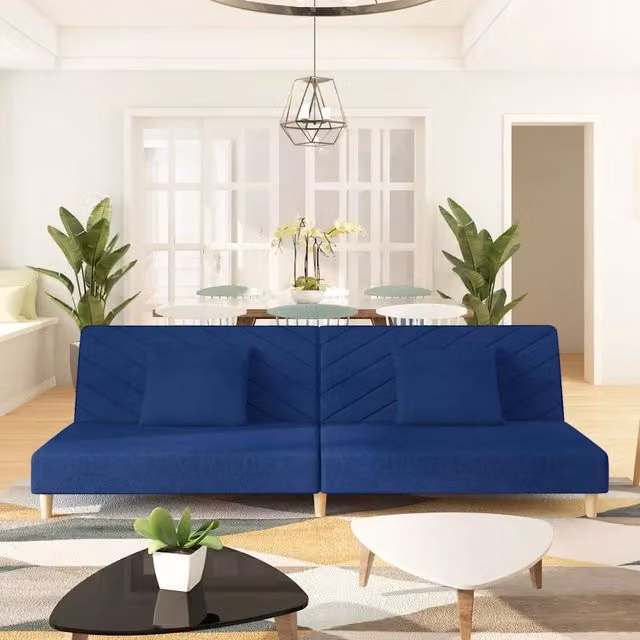 Divano Letto a 2 Posti con 2 Cuscini-Sofa Letto 2 Posti-Daybed Blu in Tessuto 397394
