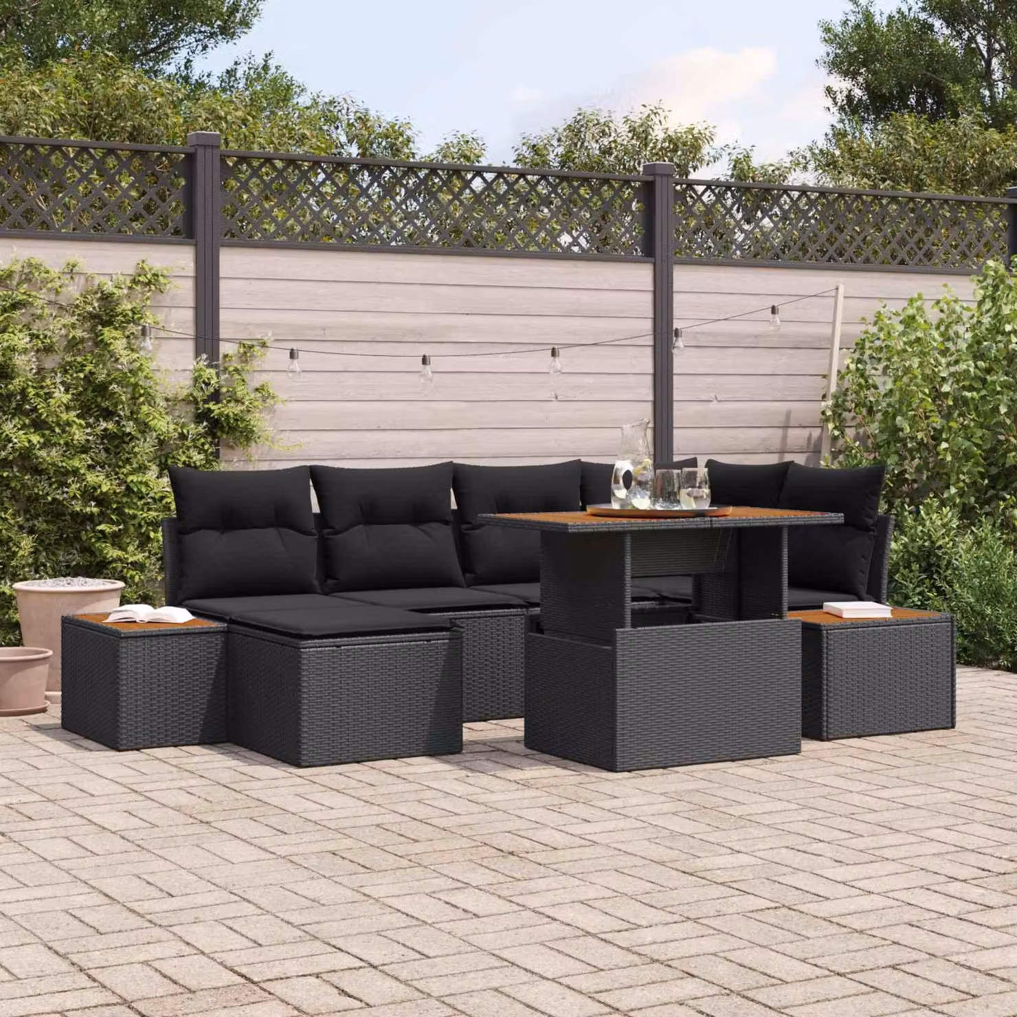 Maison Exclusive - Set da giardino composto da 7 pezzi, divano, in rattan sintetico nero