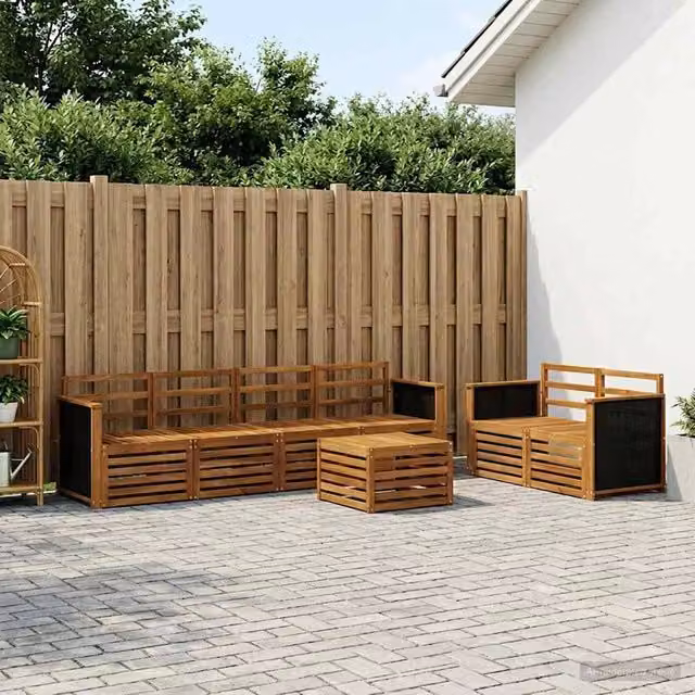 Set di divani da esterno 7 pz Naturale Legno di Acacia Massello 3384040