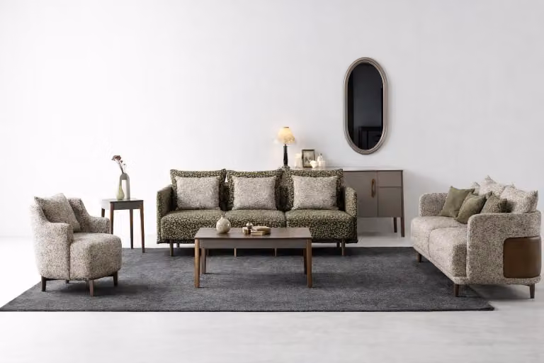 Elegante set di mobili composto da un divano a 4 posti, un divano a 3 posti e una poltrona