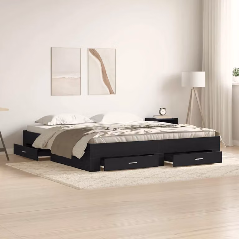 Struttura del letto con cassetto vidaXL in Rovere Nero, L: 180 cm, P: 200 cm, H: 220 cm
