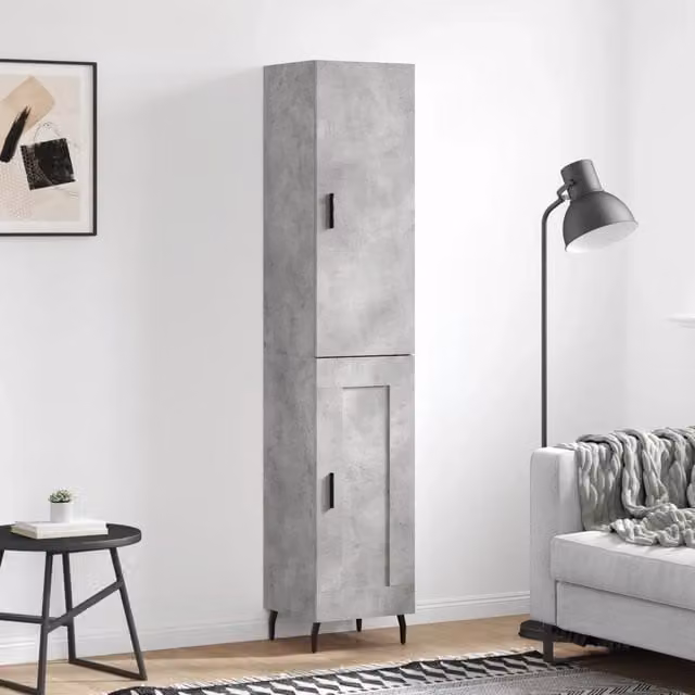 Credenza-Buffet-Armadio da cucina Grigio Cemento 34,5x34x180 cm in Legno Multistrato 461034