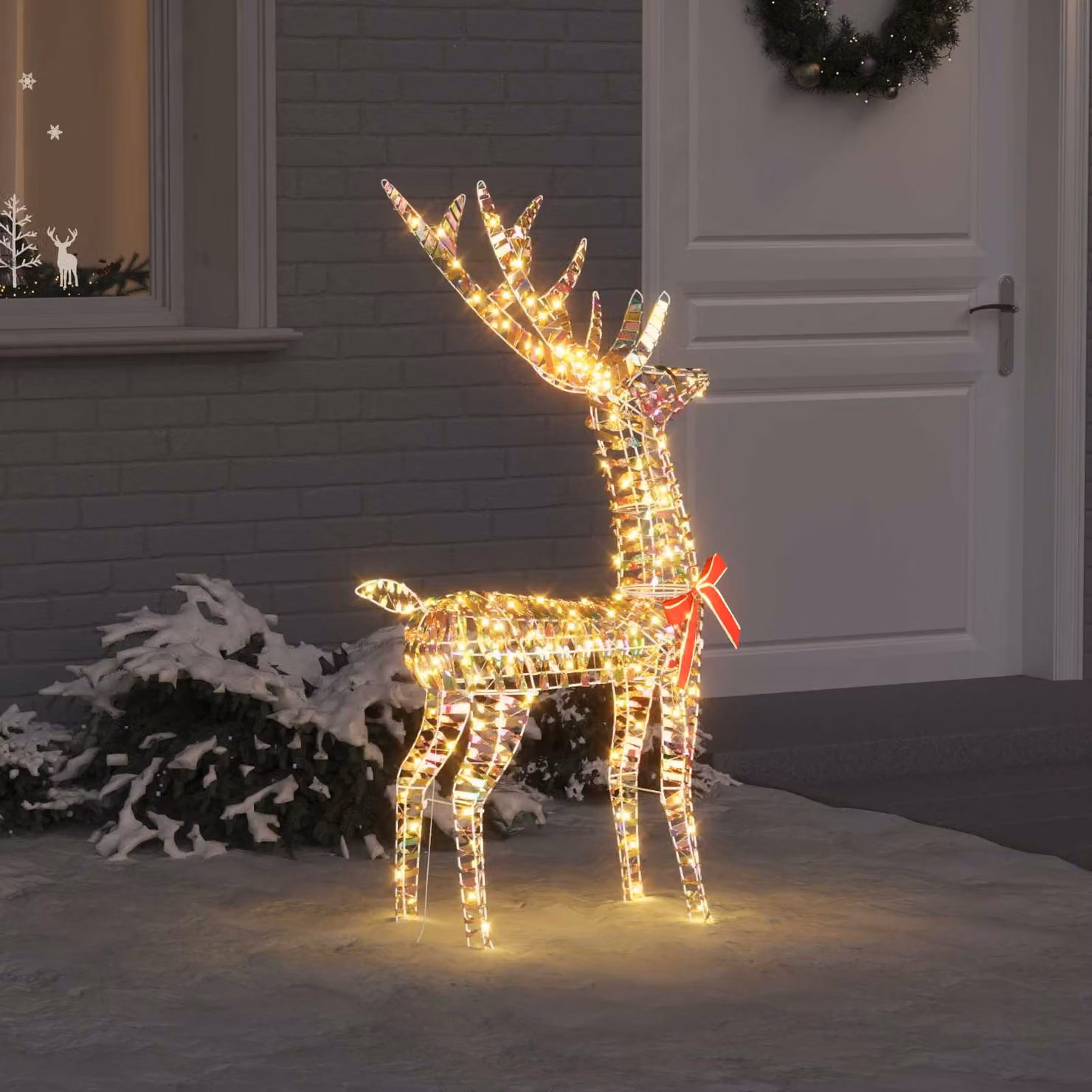 Decorazione natalizia a forma di renna 3D vidaXL con 140 LED bianco caldo, Altezza: 128 cm