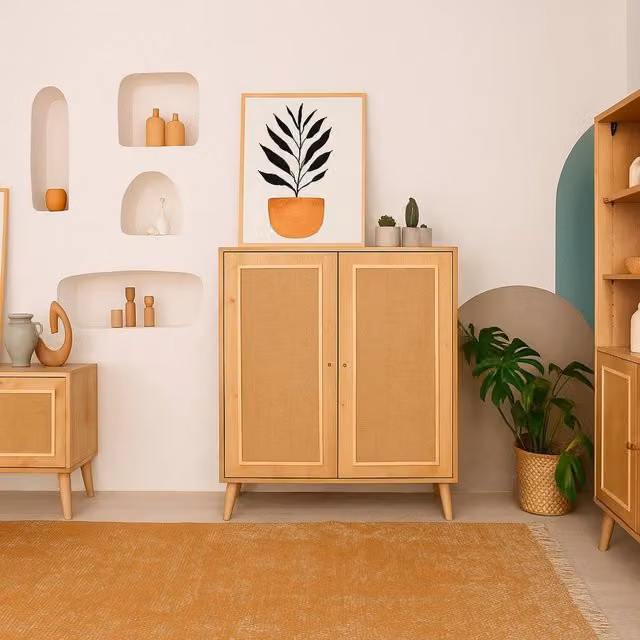 Credenza Albiano DMORA in legno rovere color marrone, Buffet e Madia da soggiorno o cucina, L: 90 cm, P: 40 cm, H: 110 cm
