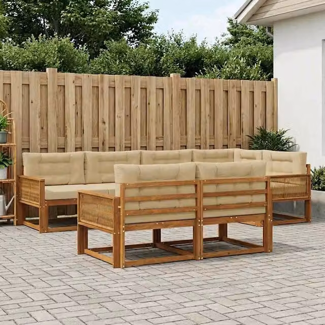Set di divani da esterno 8 pz Naturale e Beige 3382651