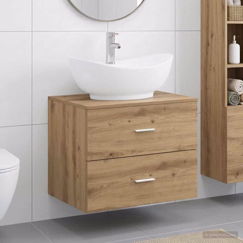 Set di mobili per il bagno moderno vidaXL in legno marrone con vanità sospesa e cassetti interni