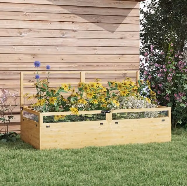 Fioriera rialzata in legno con grigliato 183 x 98,5 x 95 cm