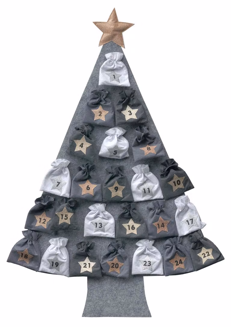 Calendario dell'Avvento a forma di albero - Da riempire - Grigio