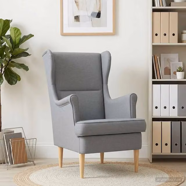 Poltrona moderna in tessuto grigio con braccioli e struttura in legno e metallo 530155