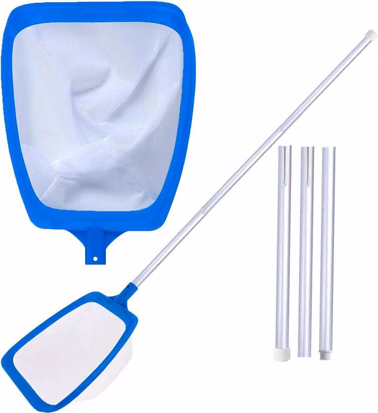 Retino per piscina con manico telescopico, a maglia fine, profondo 14,5 cm, lungo 137 cm, ideale per la pulizia della piscina