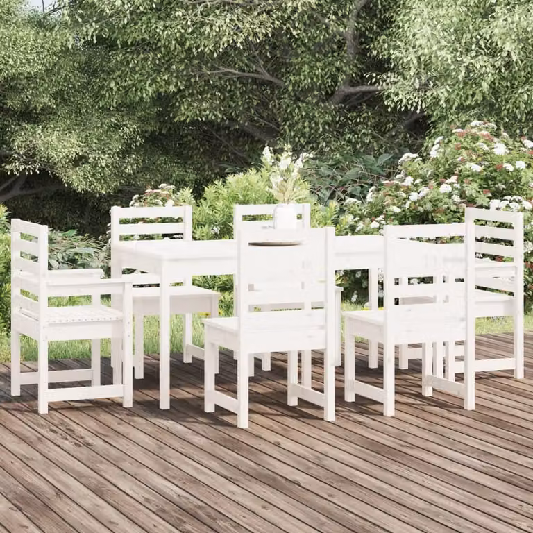 Maison Exclusive - Set da Pranzo per Giardino 7pz Bianco in Legno Massello di Pino