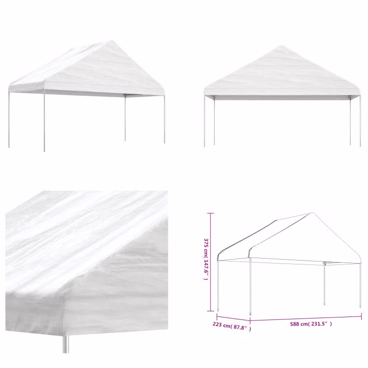 vidaXL Padiglione con tetto bianco 5,88x2,23x3,75 m in polietilene - Padiglione - Padiglioni - Tenda da festa - Tenda da campeggio