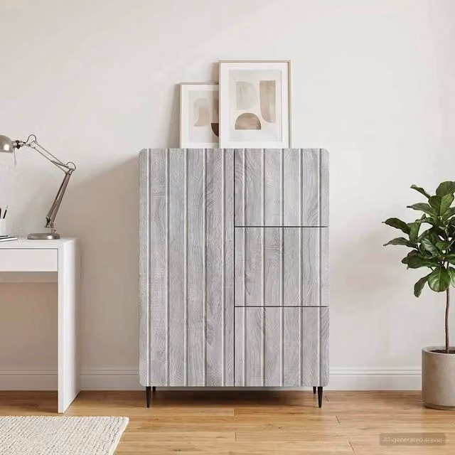 Credenza moderna vidaXL in legno ingegnerizzato e metallo, Grigio, L: 66 cm, P: 34,5 cm, H: 91,5 cm